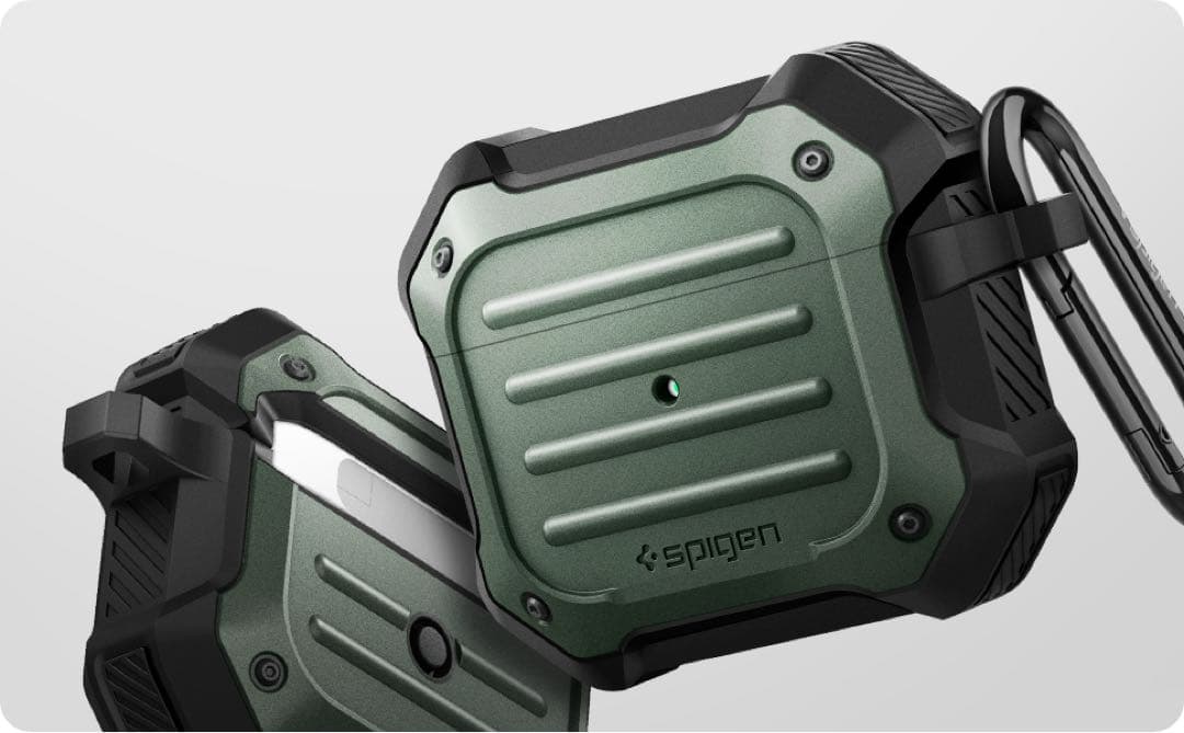 Airpods 3ケース ワイヤレス充電 対応 カラビナ付　ミリタリー・グリーン