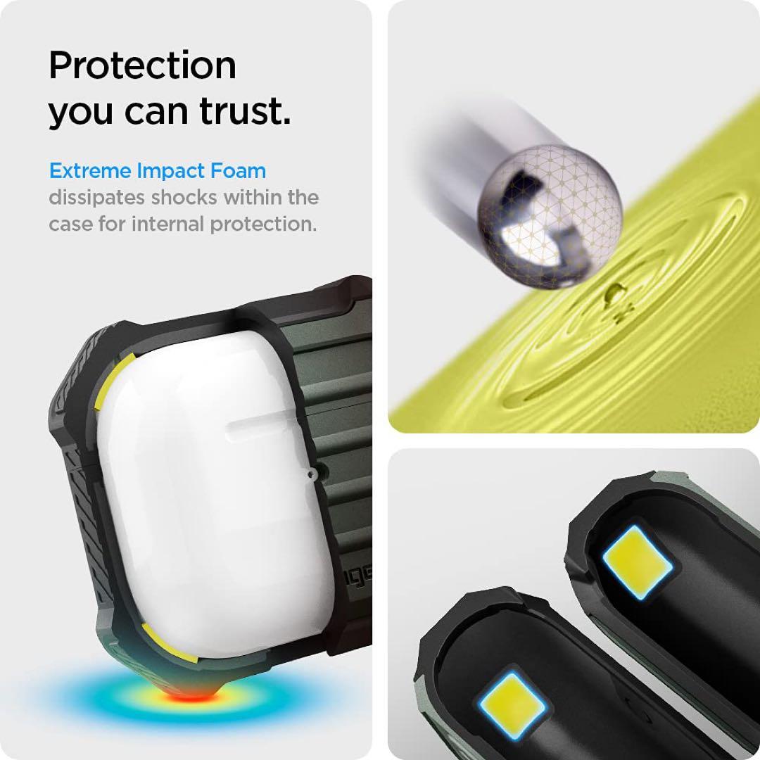 Airpods 3ケース ワイヤレス充電 対応 カラビナ付　ミリタリー・グリーン