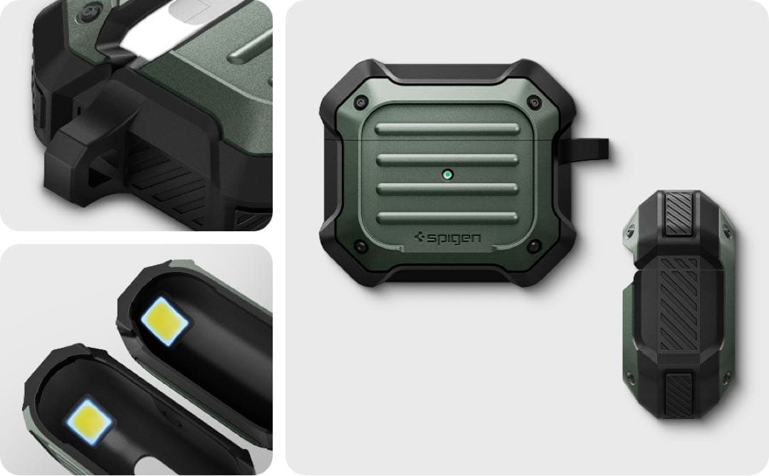 Airpods 3ケース ワイヤレス充電 対応 カラビナ付　ミリタリー・グリーン