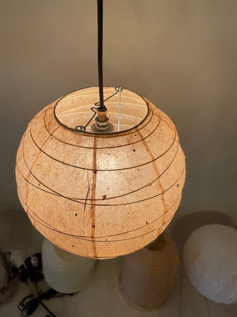 径45㎝丸杉皮入和紙灯具付提灯照明ペンダント