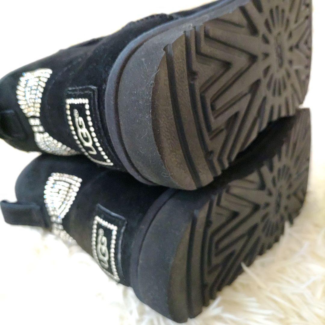 【美品】UGG アグ ラインストーン リボン ムートンブーツ ブラック　黒