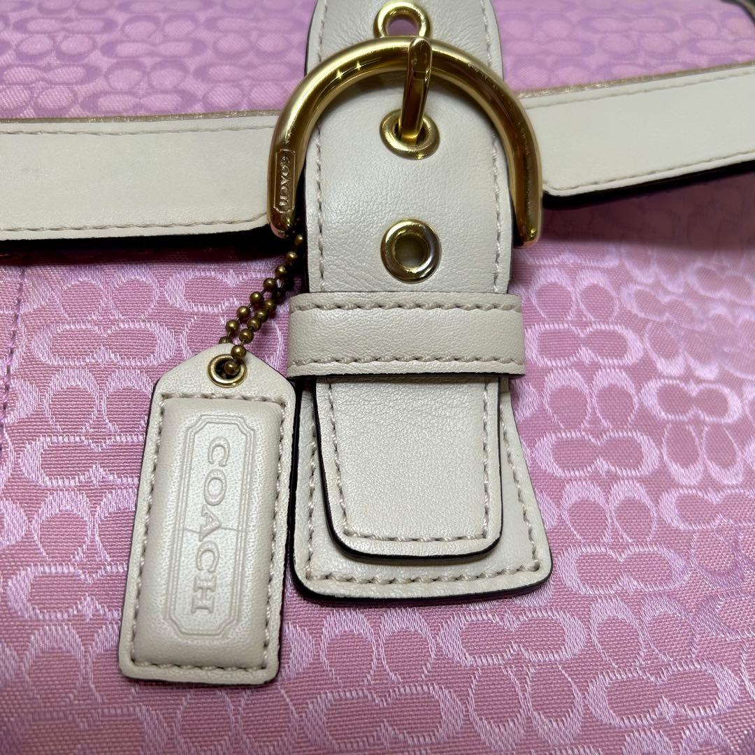 美品 coach シグネチャー SOHO ピンク ハンドバッグ フラップ