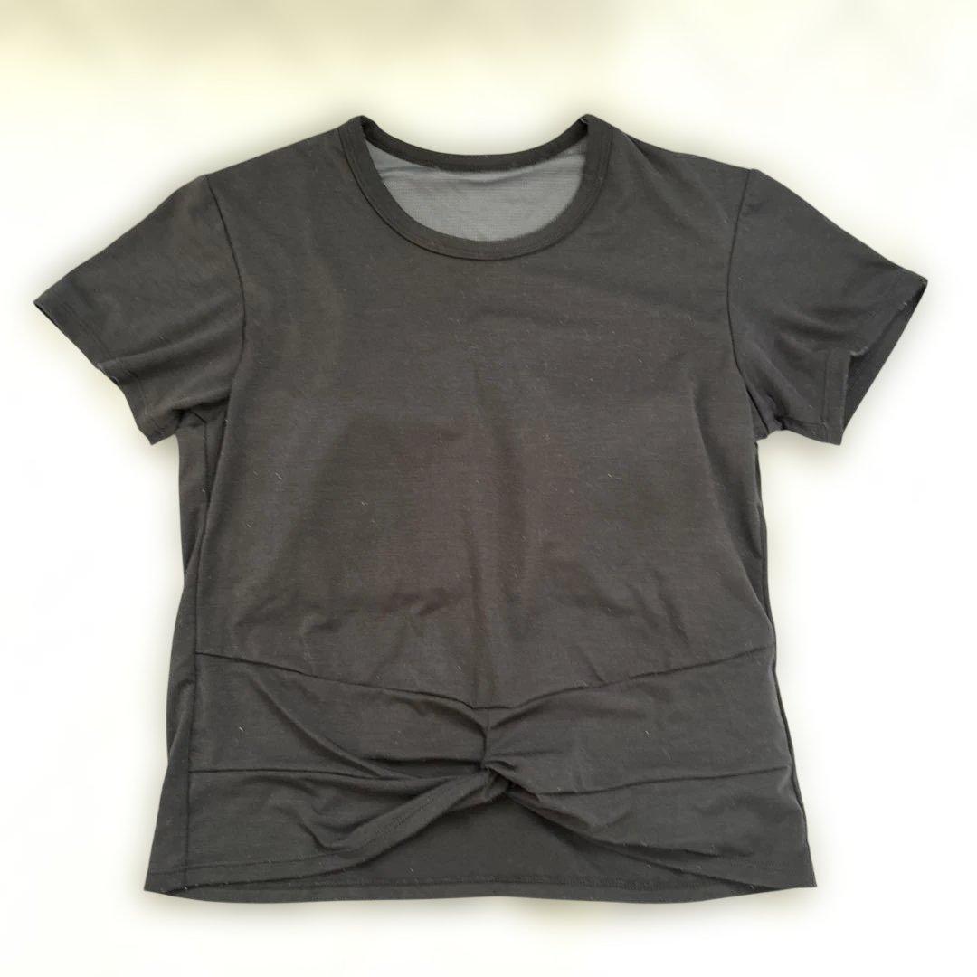 ヨガウェア セット Mサイズ 黒 Tシャツ 植物柄レギンス