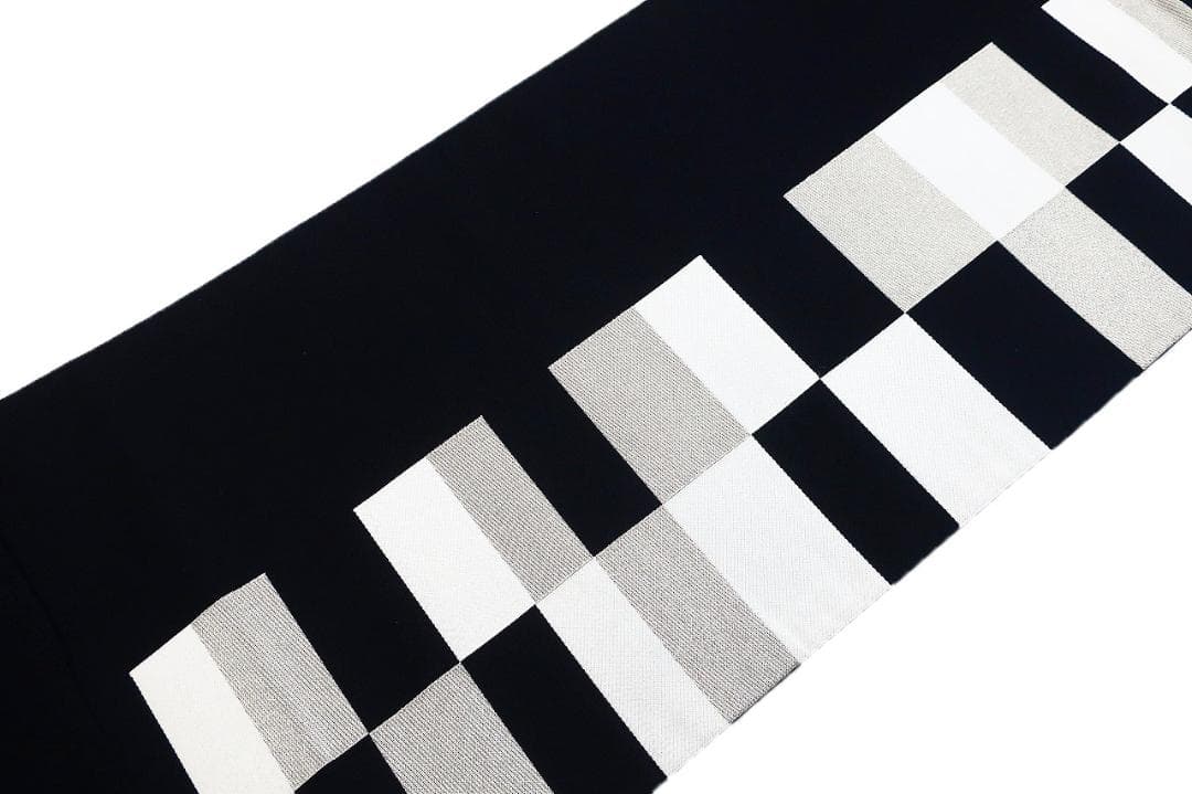 ★専用★美品 袋帯 黒 市松 モダン モノトーン 長さ4m37cm 正絹