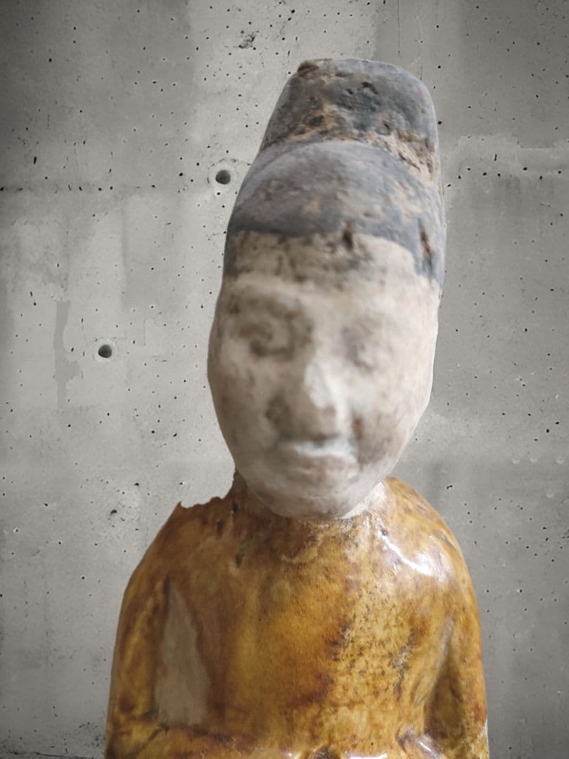 加彩人物俑　唐三彩　中国美術　時代物　骨董アンティーク