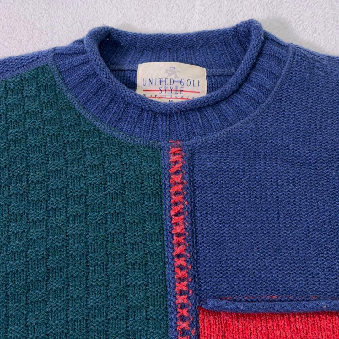 希少90s【マンシングウェア】3Dデザインニット クレイジーパターン 日本製 M