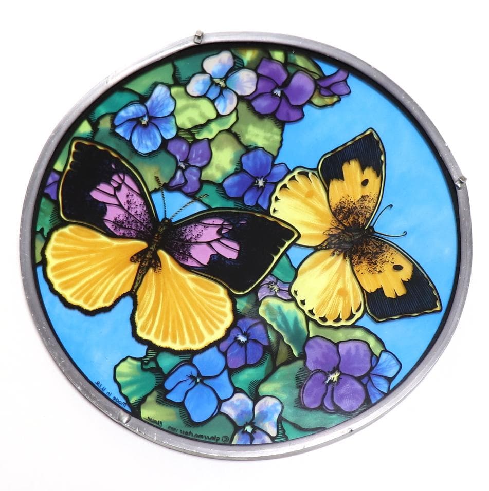 二匹の蝶々 丸型ヴィンテージ ステンドグラス グラスマスターズ バタフライ
