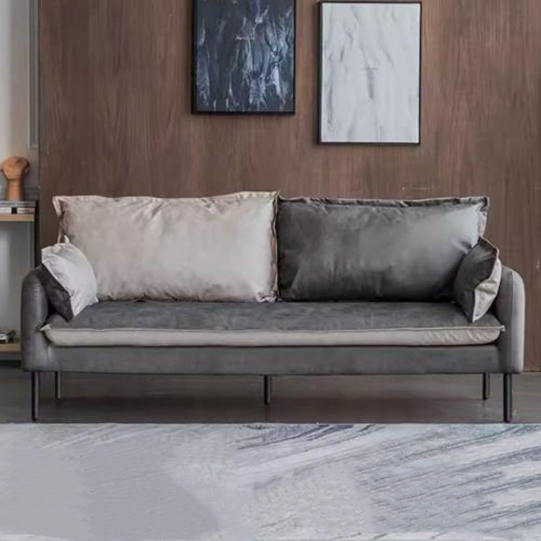 グレー2人掛けファブリックソファ　　おしゃれソファ長椅子