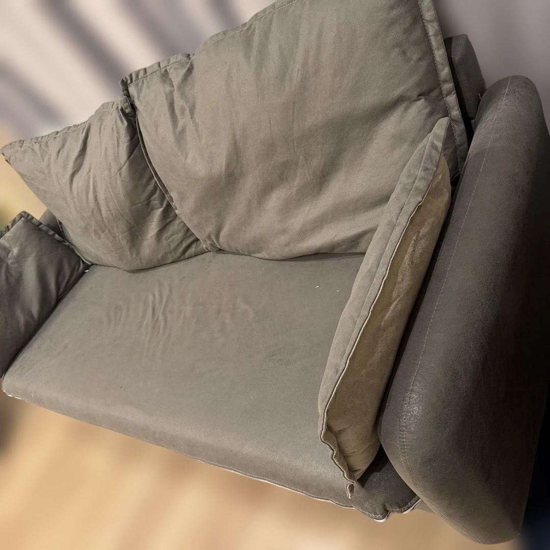 グレー2人掛けファブリックソファ　　おしゃれソファ長椅子