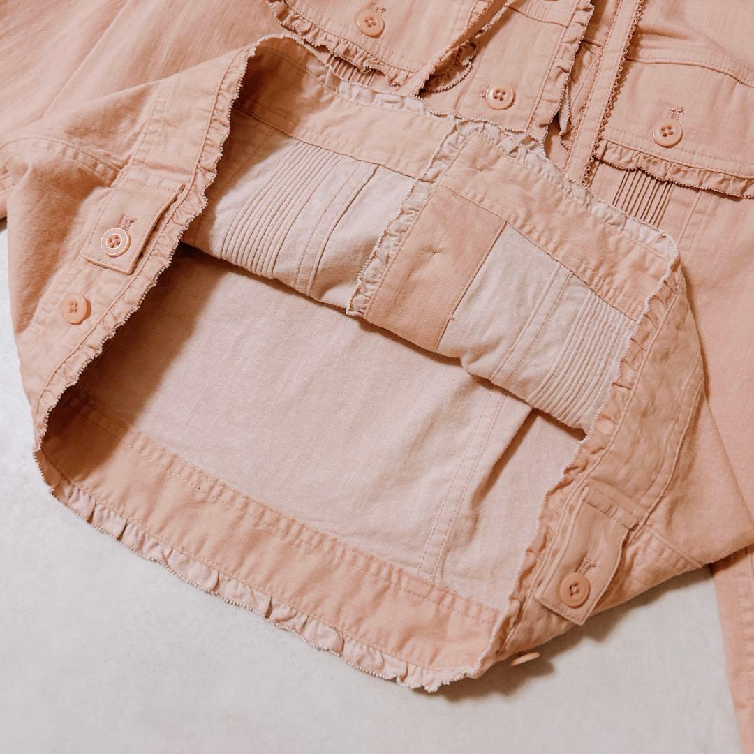 ピンクハウス デニム調 ブラウス ピンタック フリル　リボン フード ジャケット