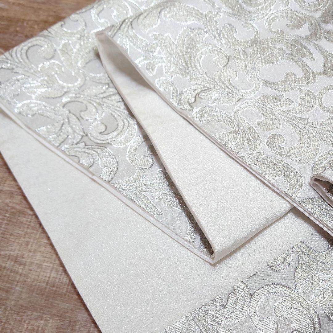 袋帯 唐草更紗 白銀 銀箔 キラキラ お仕立て込み