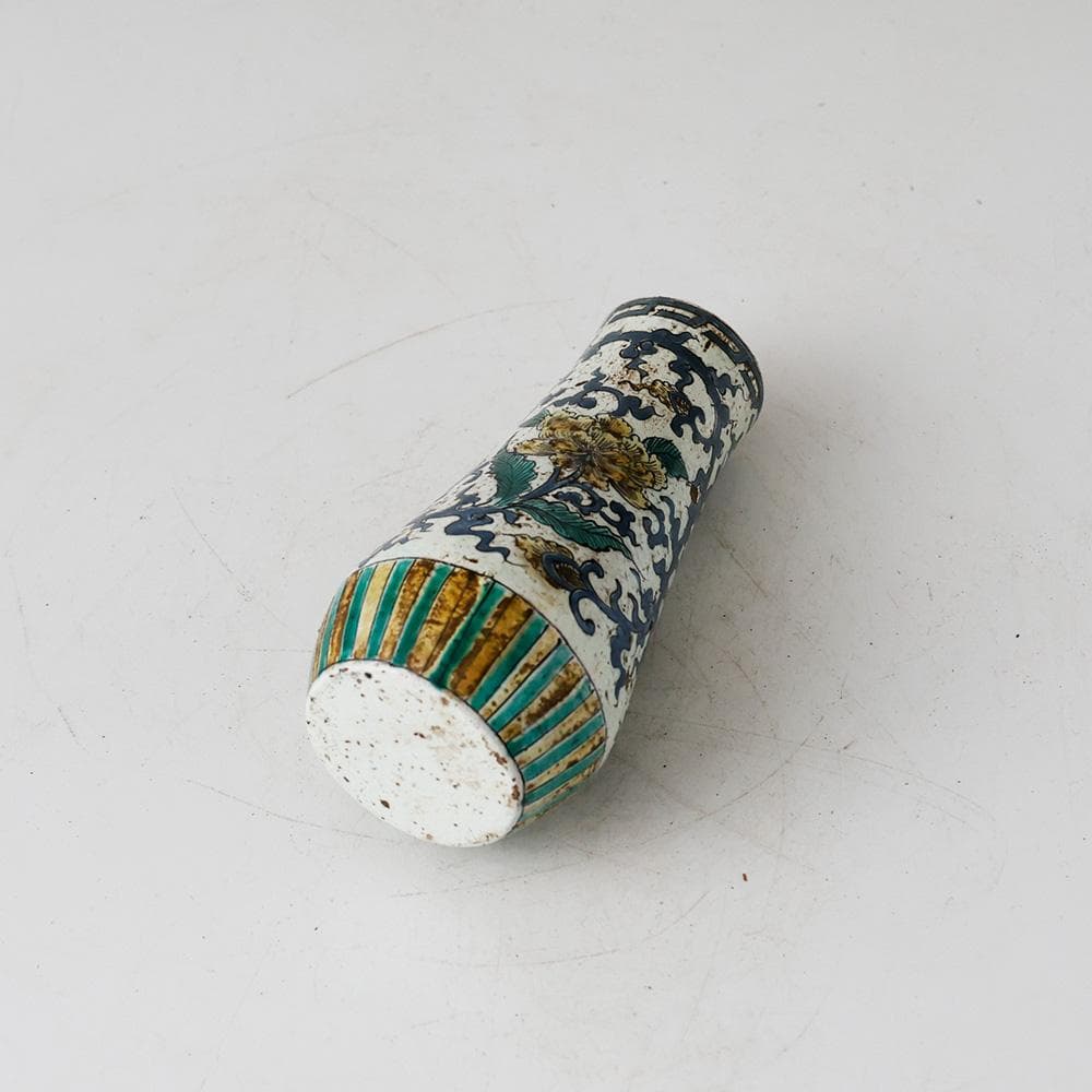 幕末明治 古陶 九谷焼 色絵 花唐草文 花入 花器 貫入 古美術 古道具 合箱