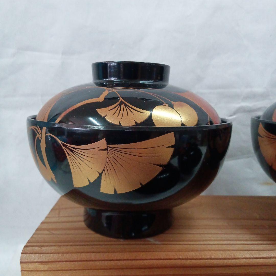 漆塗り椀　天然木５客セット　寿箸付き