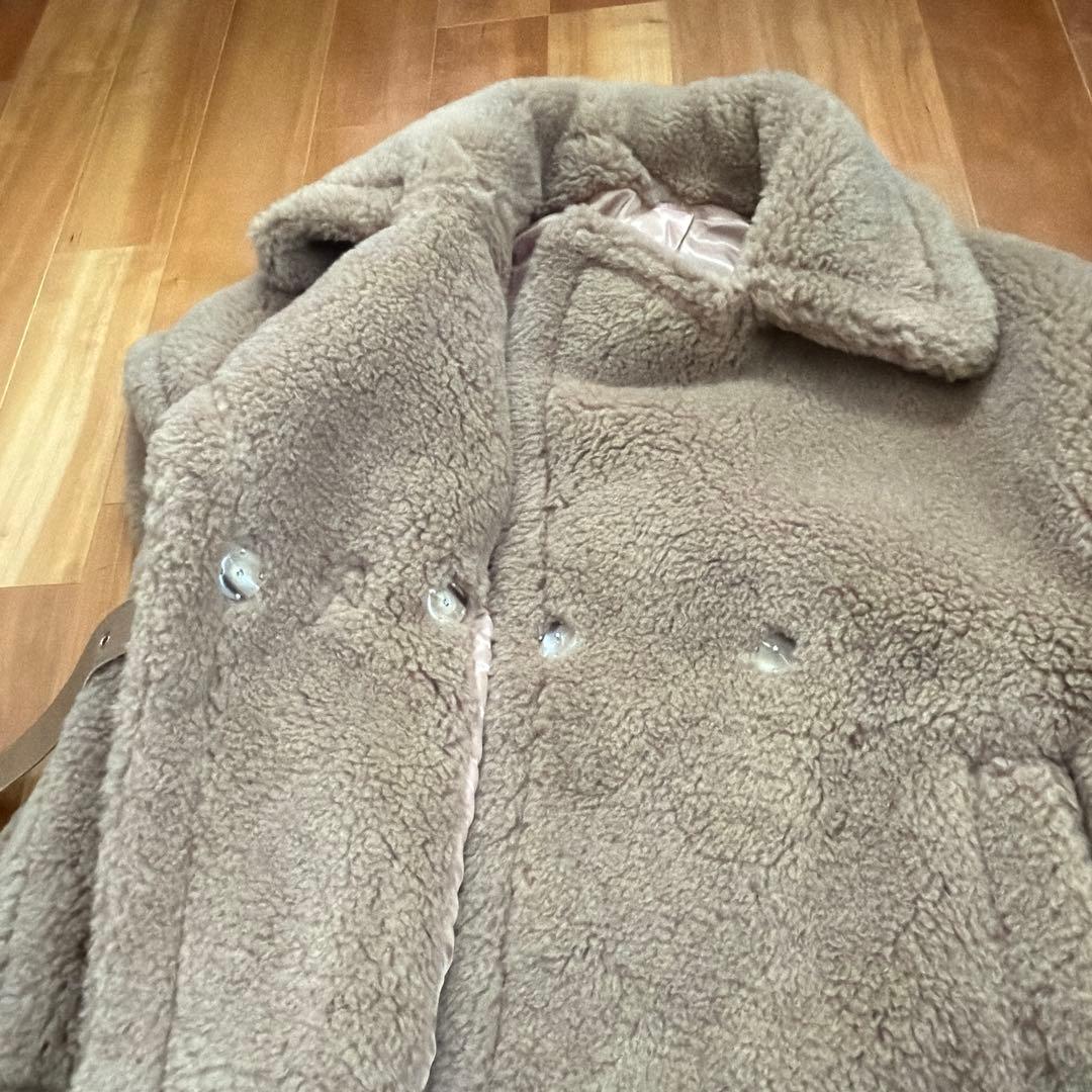 ベージュ フリース ポンチョ ベルト付き　M