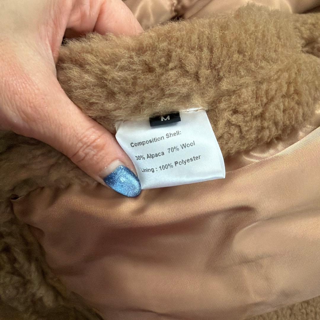 ベージュ フリース ポンチョ ベルト付き　M