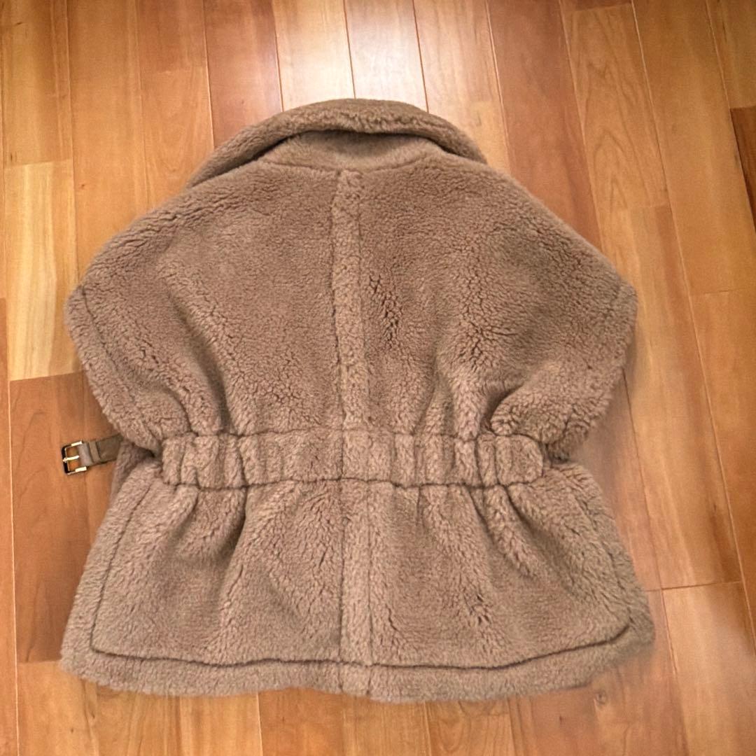ベージュ フリース ポンチョ ベルト付き　M