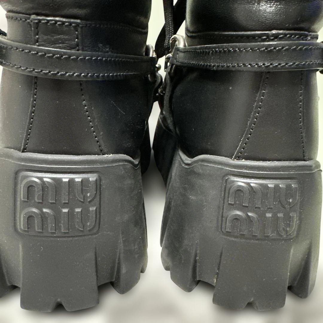 miumiuチェーン付きブーツ 34 1/2 黒 21.5 レザー 鑑定済