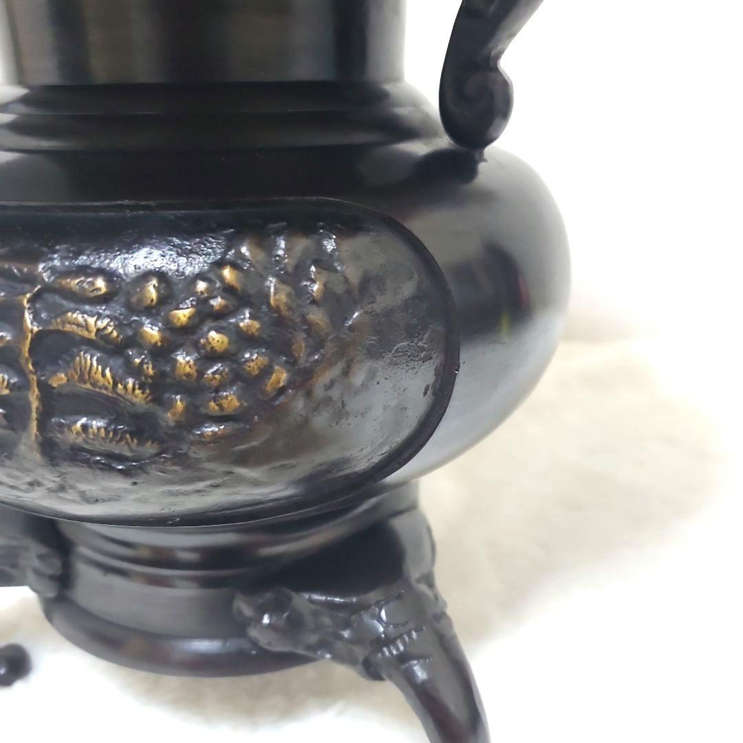 銅製 薄端（うすばた）三足 花器 鳥文 耳付き 床の間 置物 華道 茶道