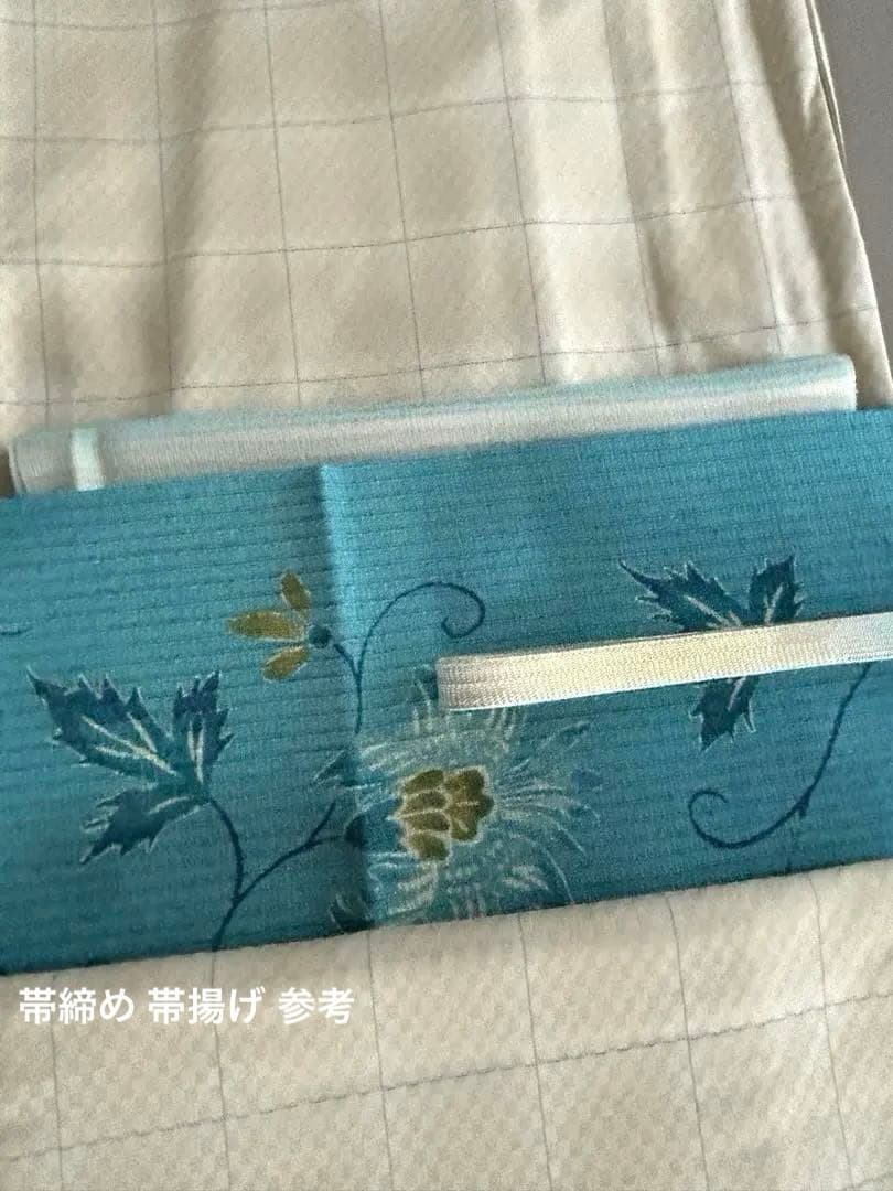 二葉苑 コバルトブルー 変わり織 紬地 正絹 九寸名古屋帯 極美品