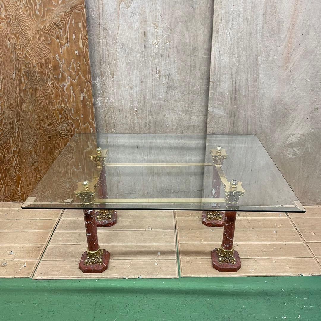 385 アンティーク風　テーブル　ガラステーブル　送料設置無料