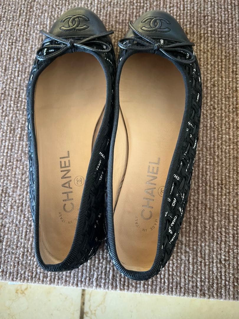 CHANEL ロゴ入りメッシュフラットシューズ