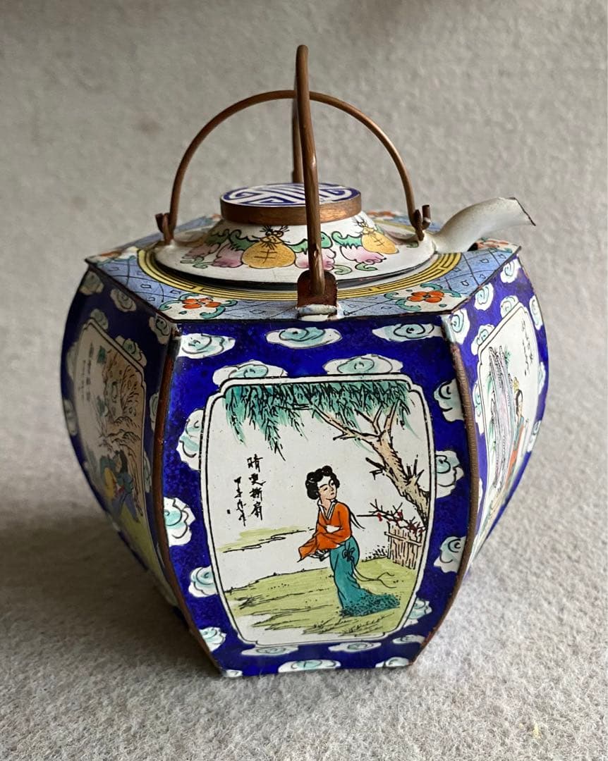 【中国・大明宣徳】美人画／六角酒器・ちろり