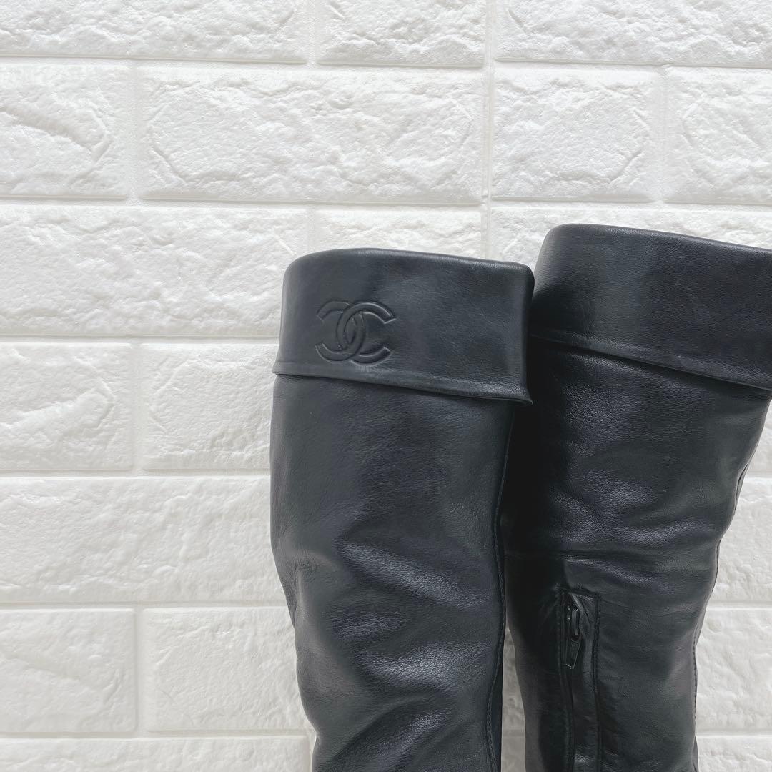 CHANEL シャネル ココマーク ブラックレザー ロングブーツ 39サイズ