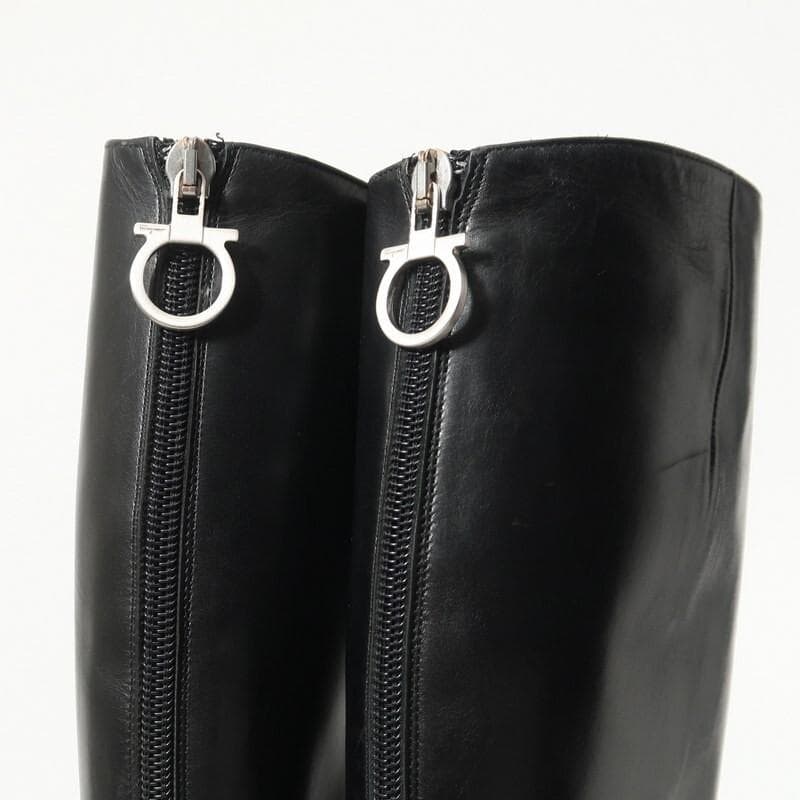 美品 サルヴァトーレ フェラガモ ロングブーツ ガンチーニ 黒 4C 本革