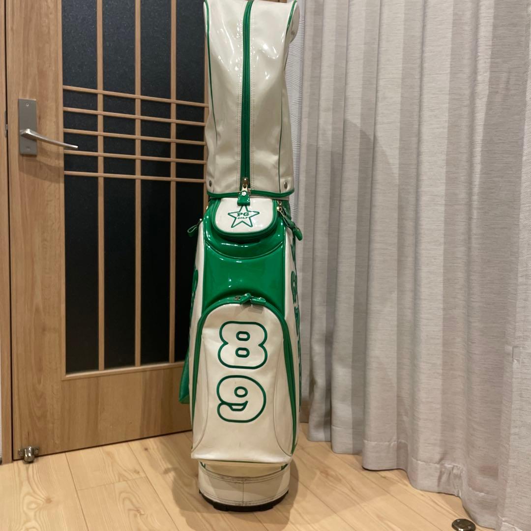 ［美品］PEARLY GATES キャディバッグ エナメル白×緑