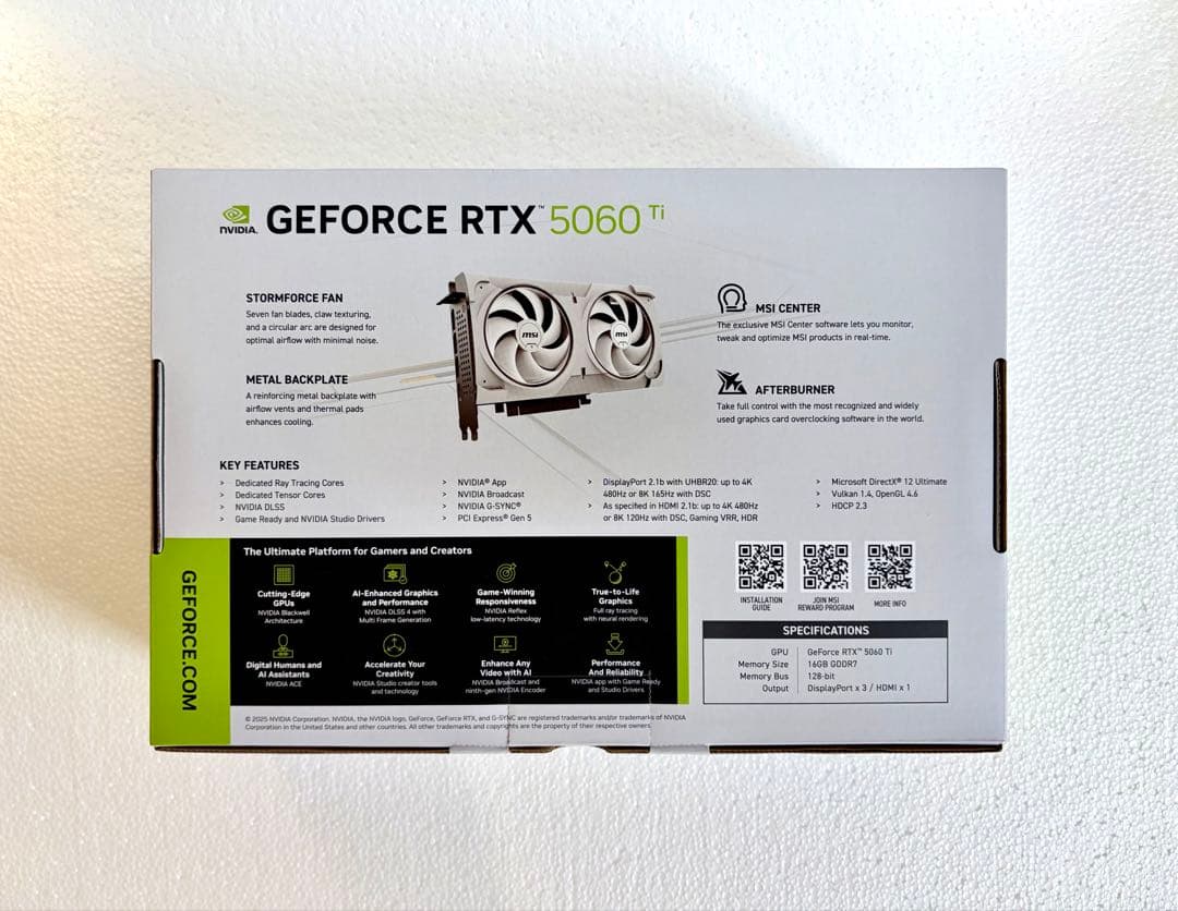 新品RTX5060Ti 16G VENTUS 2X OC WHITE PLUS