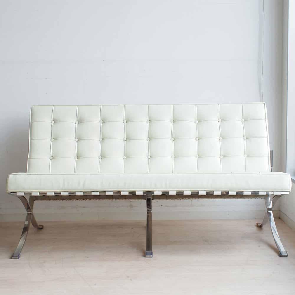 バルセロナチェア 2人掛け 合皮 白/ホワイト リプロダクト ZR24262