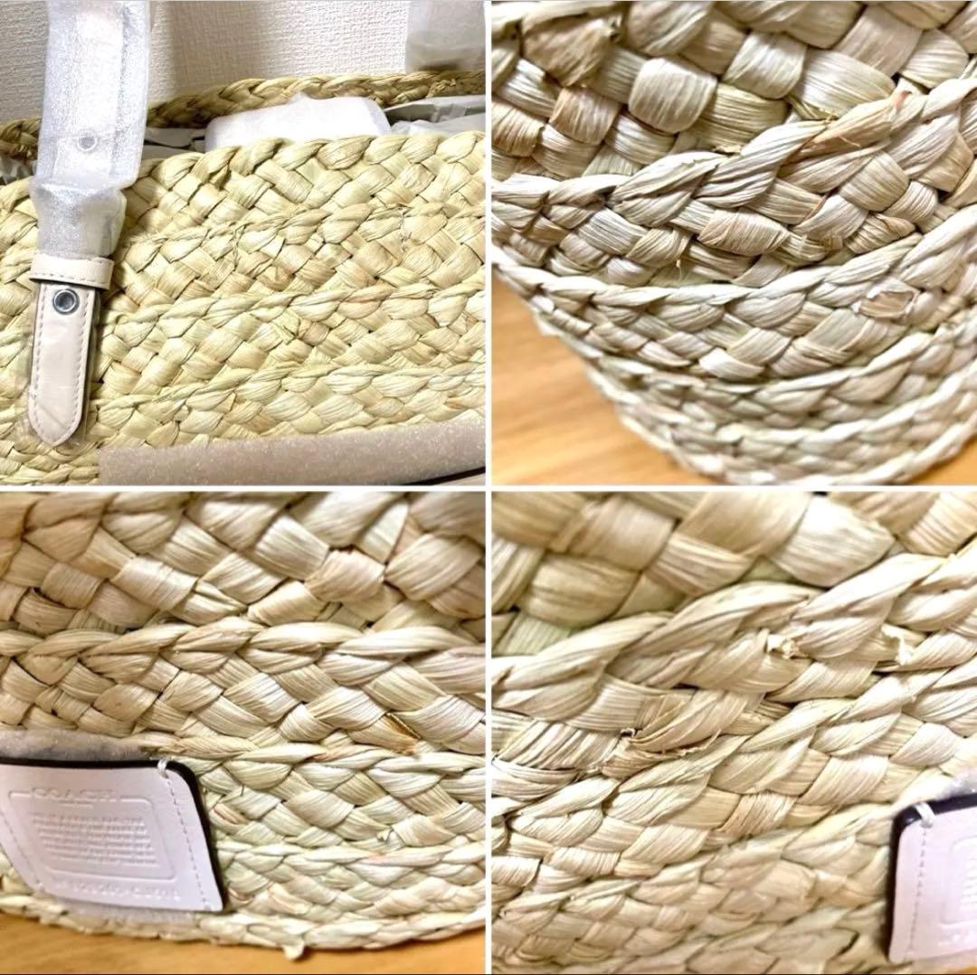 【新品・未使用】COACH コーチラージトートカゴバッグ ストロー素材