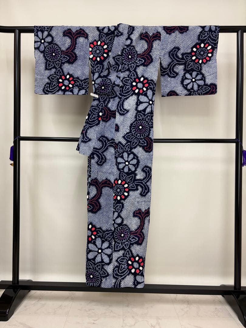 夏物 浴衣 有松絞り藍染 花