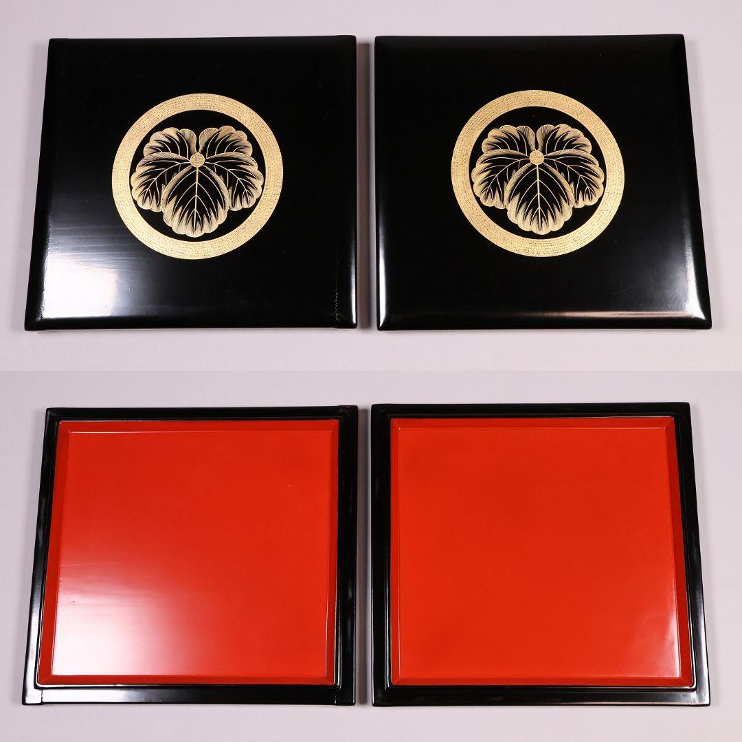 輪島塗 森漆器店 沈金 丸に蔦家紋 松竹梅 五段重箱 黒 朱 木製【MB57】