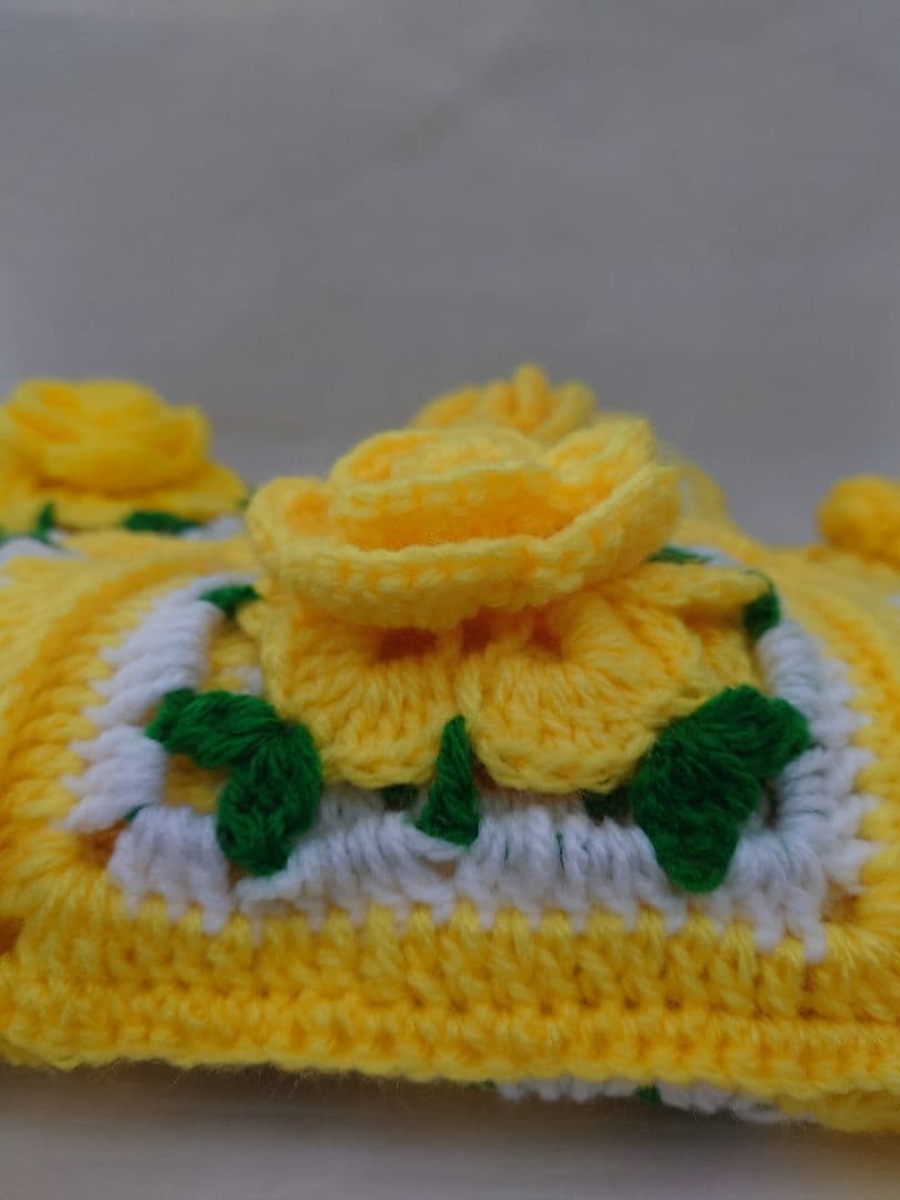 ハンドメイド 薔薇 モチーフ グラニースクエア ブランケット かぎ針編み