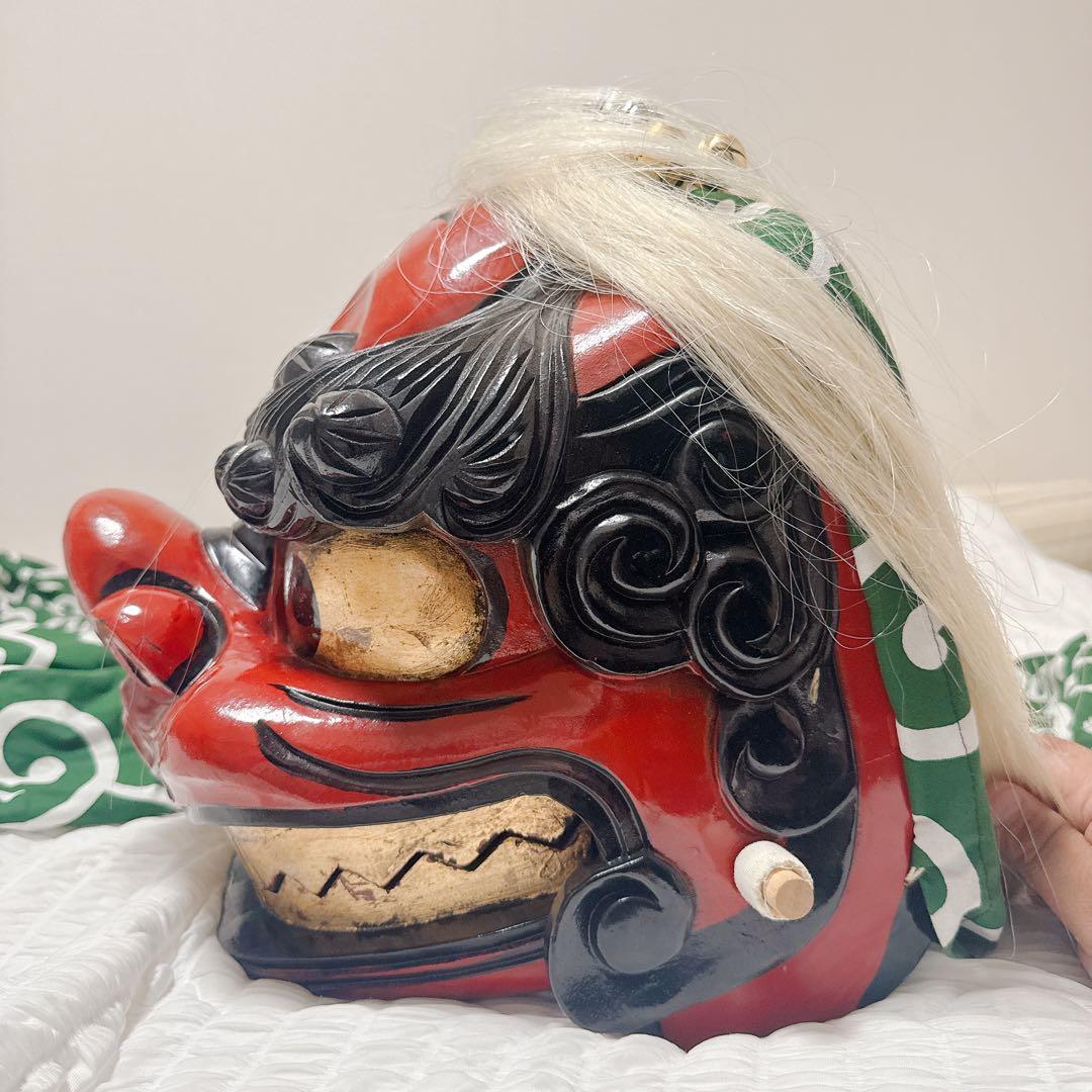 最終値下げ【約36cm】獅子舞　獅子頭　木彫　神楽 厄除け 魔除け