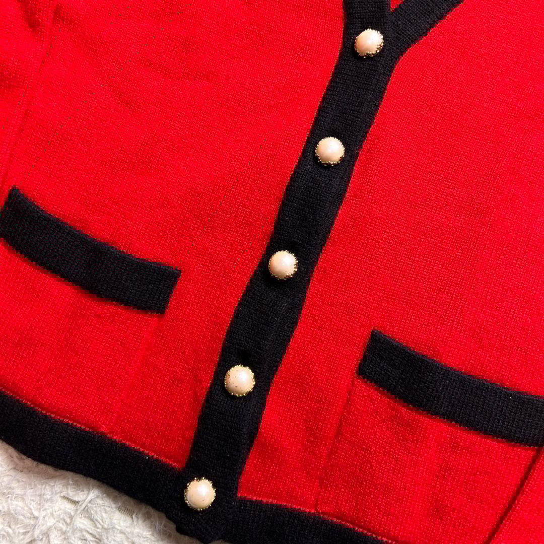 【希少】ディオール ヴィンテージ パール ボタン ウール カーディガン レッド