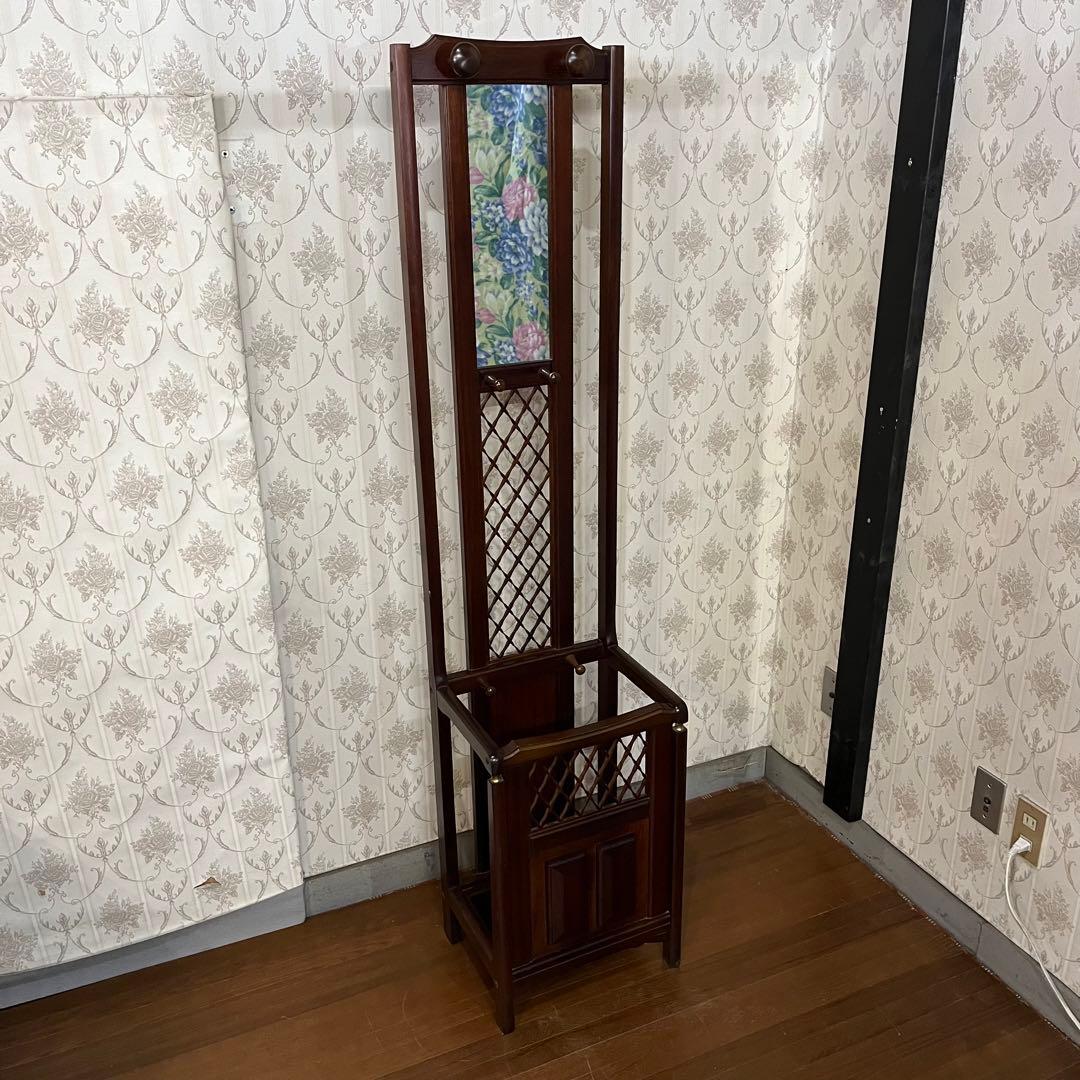 【アンティーク】KOIZUMI 木製 傘立て付き スタンドミラー ハンガーラック