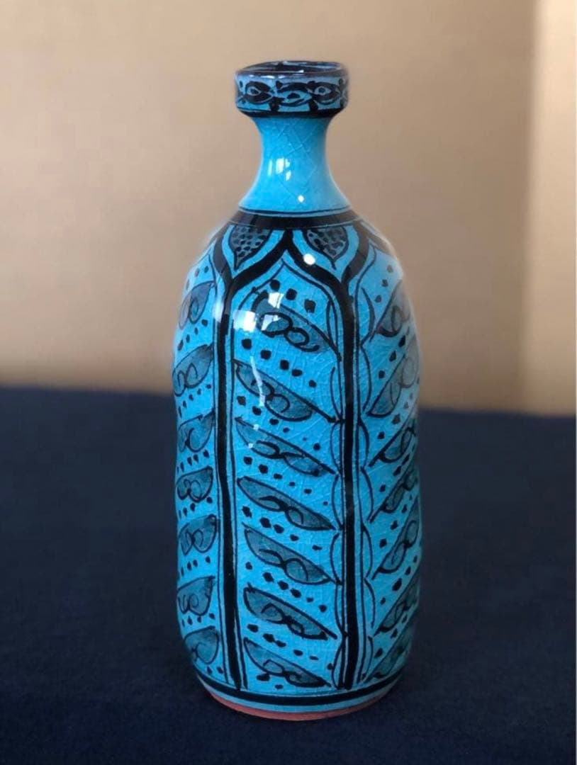 《R》トルコ青 花入 秀逸作 加藤賢司 陶歴書 共布 共箱260126く1