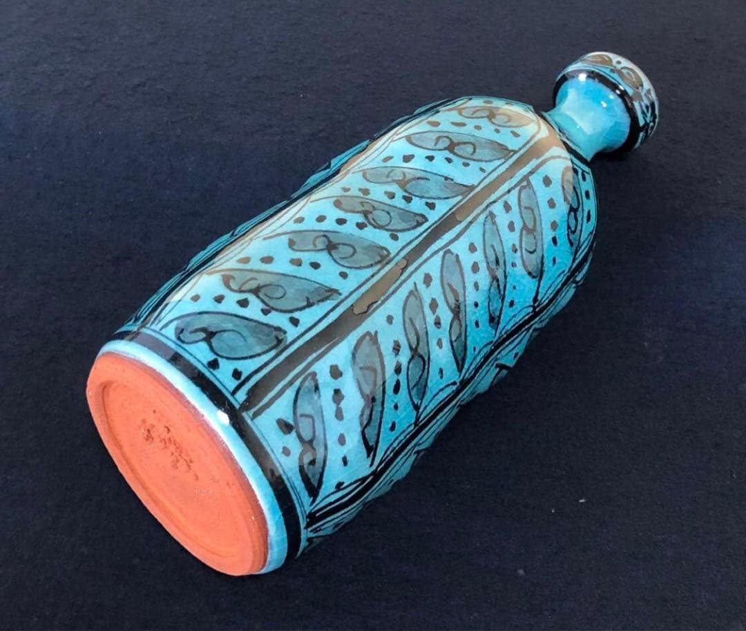 《R》トルコ青 花入 秀逸作 加藤賢司 陶歴書 共布 共箱260126く1