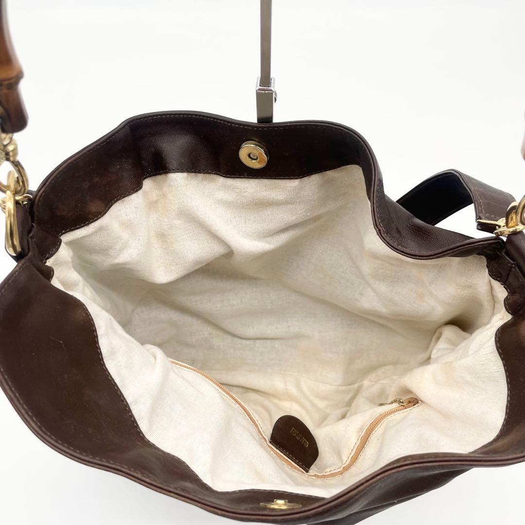 GUCCバンブー　2way ショルダーバッグ　ハンドバッグ　レザー　ブラウン