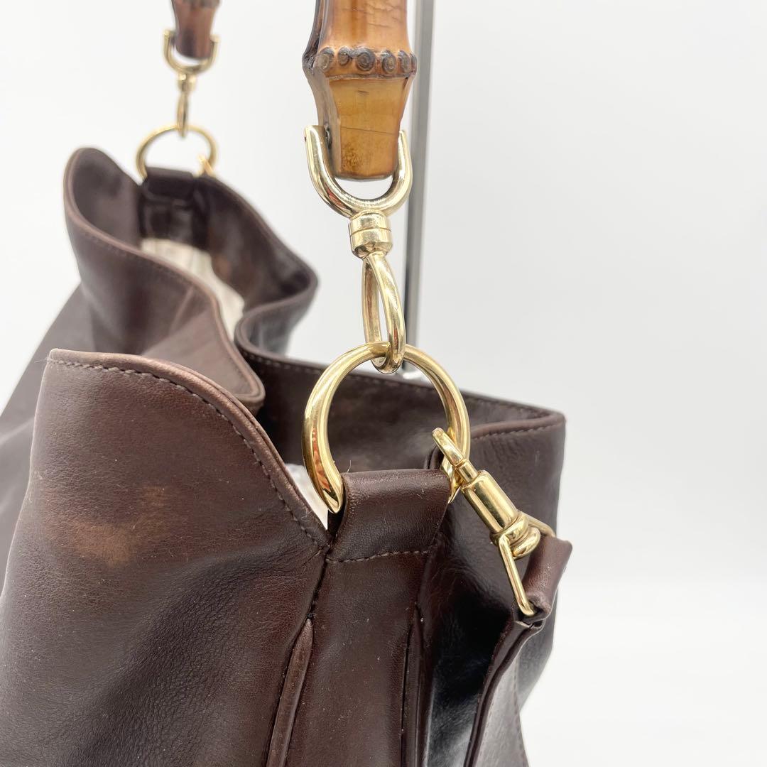 GUCCバンブー　2way ショルダーバッグ　ハンドバッグ　レザー　ブラウン