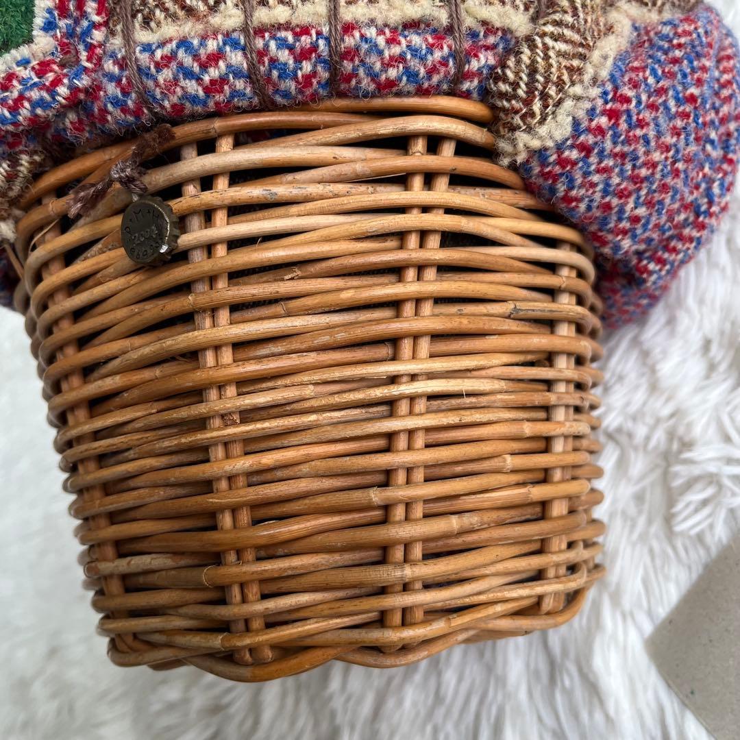 エバゴス かごバッグ 紅籘 ムートンレザー被せ ハリスツイード