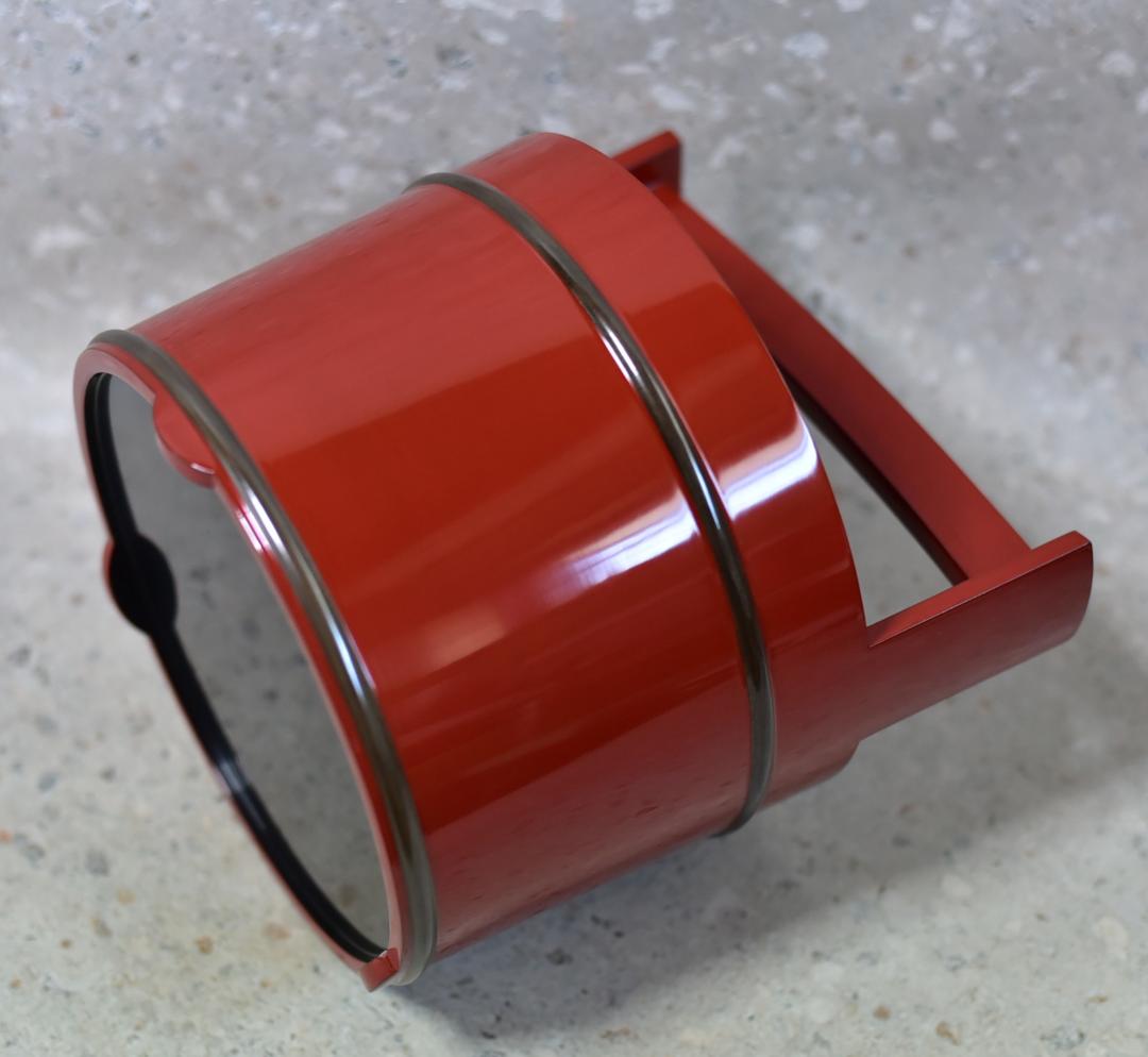 値下げ、輪島，弘悦作　銀巻手桶朱塗り水指　【極上品】　お茶道具/共箱