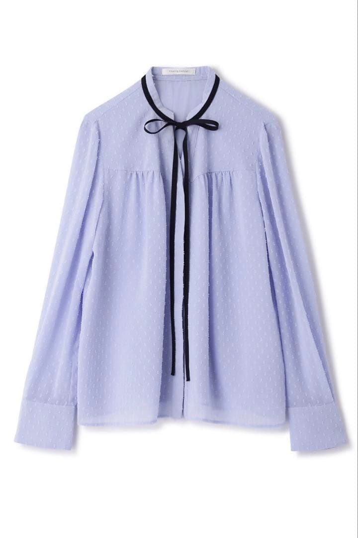 ピンキーアンドダイアン◆カットジャカードリボンブラウス ブルー 38