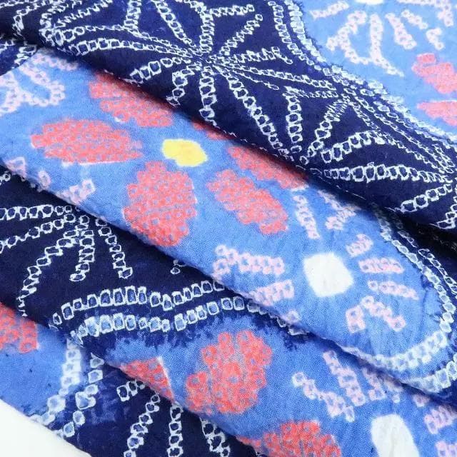 Y3232◆美品 綿 有松鳴海絞り 背・胸・居敷当付 手縫い 麻の葉 高級浴衣