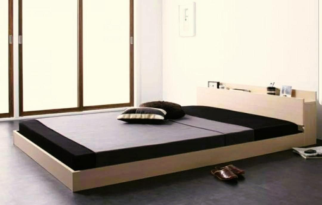 シングル 棚コンセント付き シンプルモダンフロアベッド オークホワイト