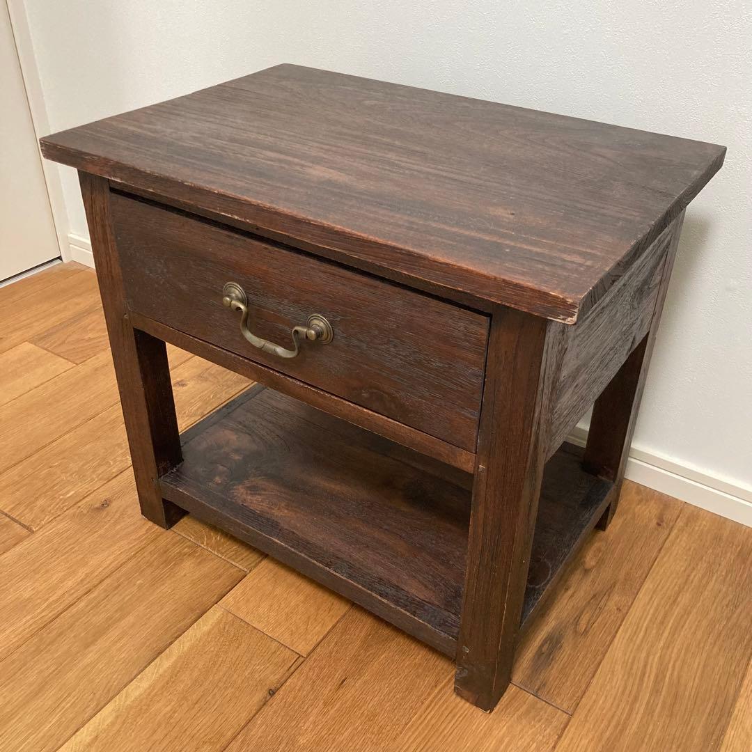 サイドテーブル チーク材 真鍮 ダークブラウン