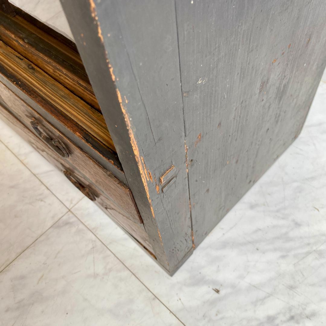 昭和レトロ ガラス戸 収納棚 黒枠 キャビネット 引き出し付き 古道具 食器棚