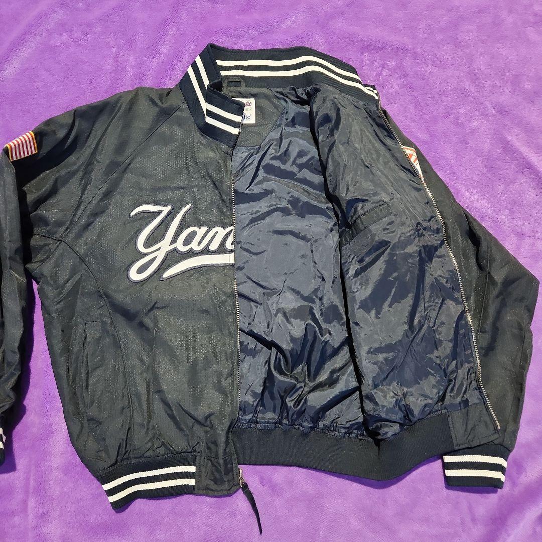 ヤンキース　マジェスティック　90s　刺繍スタジャン　XL　ブラックネイビー